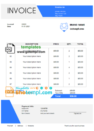 post advisor universal multipurpose professional invoice template in Word and PDF format, fully editable