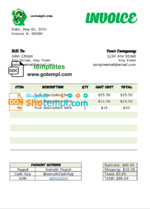 grand waves universal multipurpose tax invoice template in Word and PDF format, fully editable