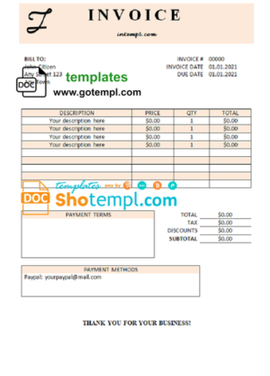 swift supply universal multipurpose professional invoice template in Word and PDF format, fully editable