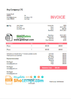 # type retro universal multipurpose professional invoice template in Word and PDF format, fully editable