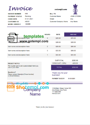 rising side universal multipurpose tax invoice template in Word and PDF format, fully editable