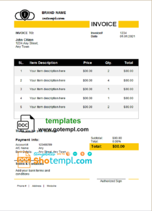 auro lock universal multipurpose tax invoice template in Word and PDF format, fully editable