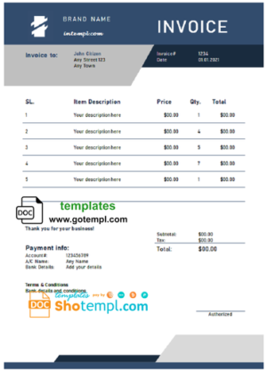 hardy habit universal multipurpose professional invoice template in Word and PDF format, fully editable