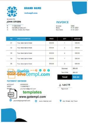spire live universal multipurpose professional invoice template in Word and PDF format, fully editable