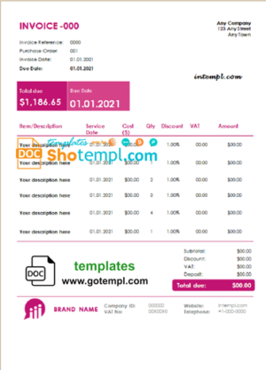 protect eagle universal multipurpose tax invoice template in Word and PDF format, fully editable