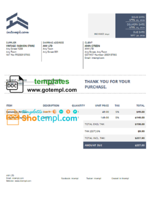 soft favored universal multipurpose tax invoice template in Word and PDF format, fully editable