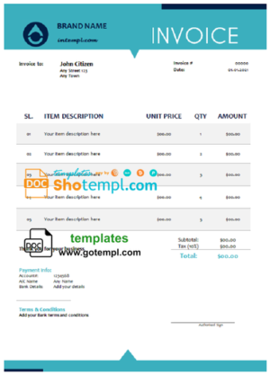 zoom infinite universal multipurpose tax invoice template in Word and PDF format, fully editable