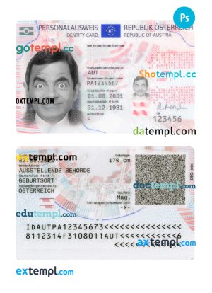 Austria ID template in PSD format, fully editable, 2021-present Austria ID template in PSD format, fully editable, 2021-present