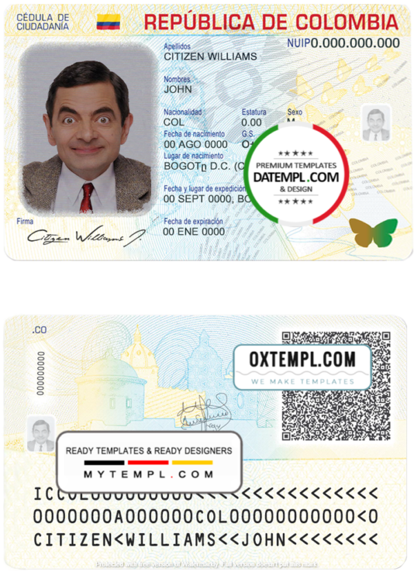 Colombia ID template in PSD format, fully editable (2020 – present)