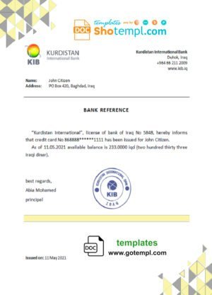 Iran Zamin Bank statement template in Excel and PDF format