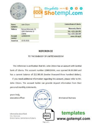 Ethiopia Commercial Bank bank account closure reference letter, Word and PDF format (.doc and .pdf)