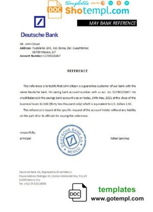 Mexico Deutsche Bank bank reference letter template in Word and PDF format