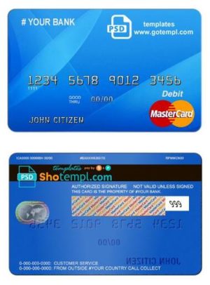 blue decade universal multipurpose bank card template in PSD format, fully editable