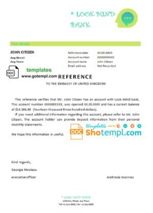 look mind bank template of bank reference letter, Word and PDF format (.doc and .pdf)