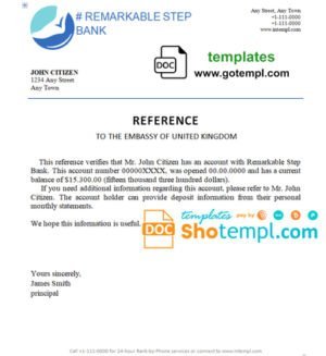 remarkable step bank  template of bank reference letter, Word and PDF format (.doc and .pdf)