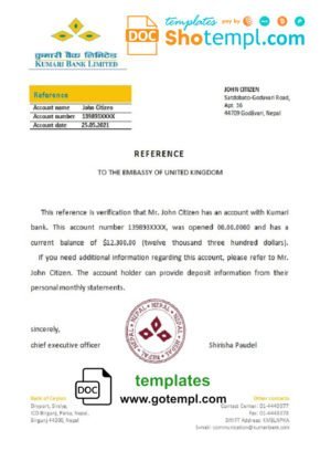 Sao Tome and Principe Banco Central de S.Tome e Principe bank statement, Excel and PDF template