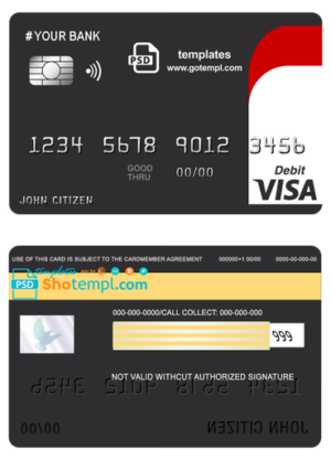 # blackistic universal multipurpose bank visa credit card template in PSD format, fully editable