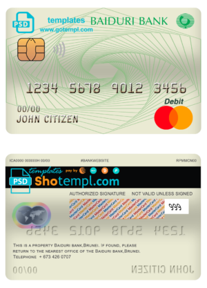 Senegal The International Commercial Bank visa debit card template in PSD format
