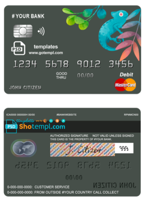 # bueno tropical universal multipurpose bank mastercard debit credit card template in PSD format, fully editable
