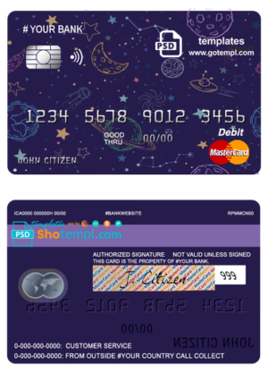 creative space universal multipurpose bank mastercard debit credit card template in PSD format, fully editable
