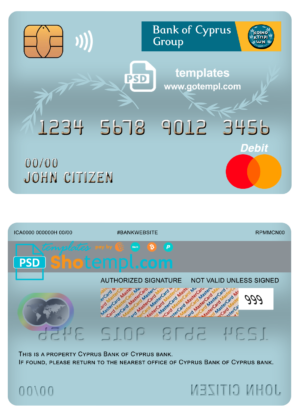 South Sudan Ivory Bank visa debit card template in PSD format