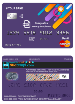 detail line universal multipurpose bank mastercard debit credit card template in PSD format, fully editable