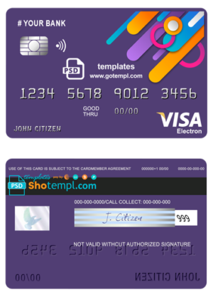 detail line universal multipurpose bank visa electron credit card template in PSD format, fully editable