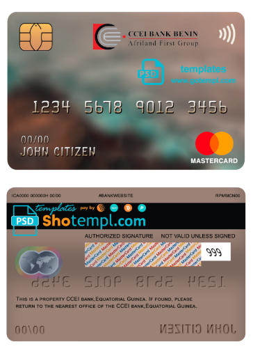 Equatorial Guinea CCEI Bank mastercard template in PSD format, fully editable