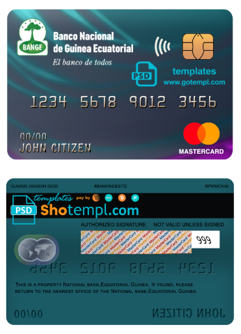 Equatorial Guinea The National Bank mastercard template in PSD format, fully editable