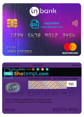 Estonia Inbank mastercard template in PSD format, fully editable