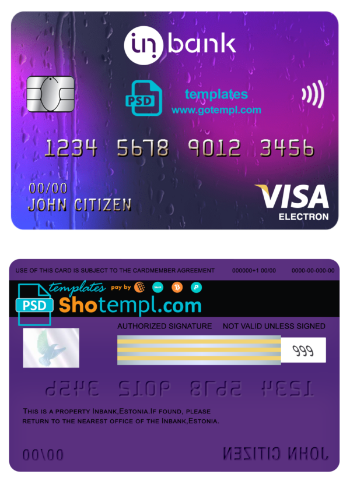 Estonia Inbank visa electron card template in PSD format, fully editable