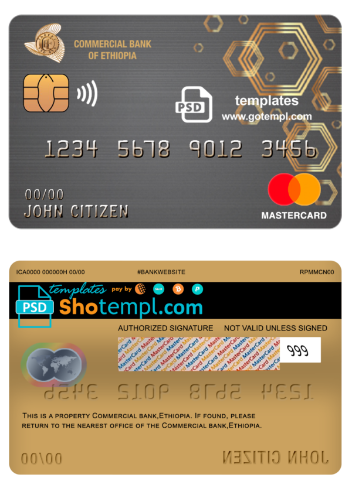 Ethiopia Commercial Bank mastercard template in PSD format, fully editable