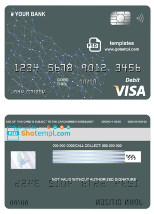 geometrex universal multipurpose bank visa credit card template in PSD format, fully editable