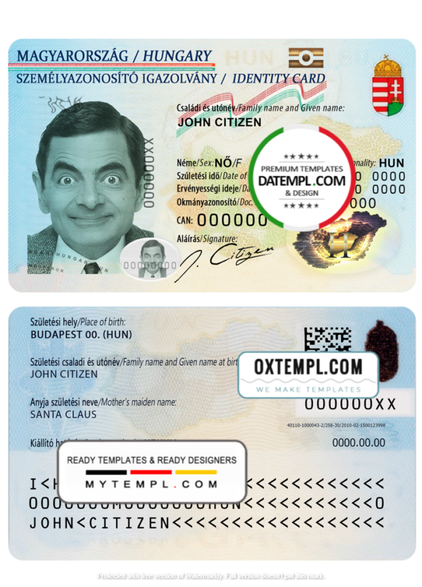 Hungary ID template in PSD format