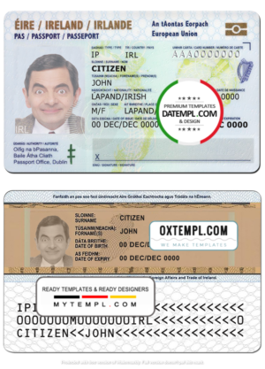 Ireland ID template in PSD format, fully editable, with all fonts