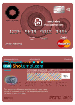 Albania Tirana bank visa card template in PSD format, fully editable