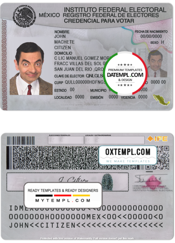 Mexico ID template in PSD format, fully editable