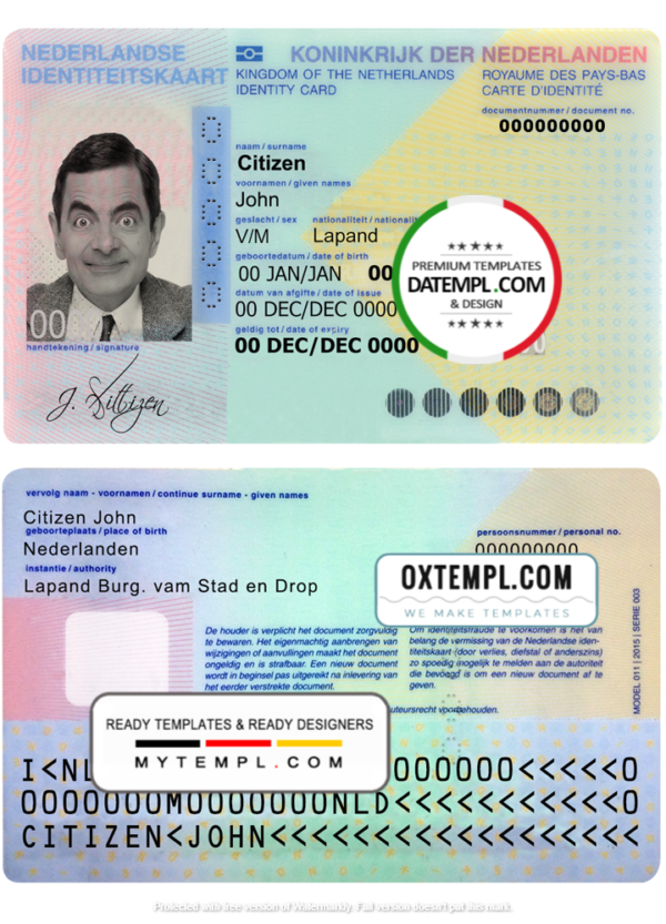Netherlands ID template in PSD format