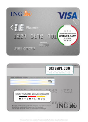 Netherlands ING Bank visa card template in PSD format, fully editable