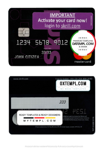 Skrill mastercard template in PSD format fully editable