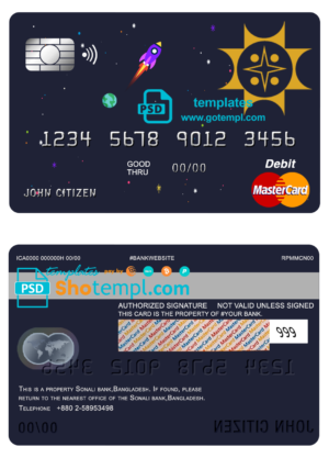 Bangladesh Sonali Bank mastercard debit card template in PSD format, fully editable