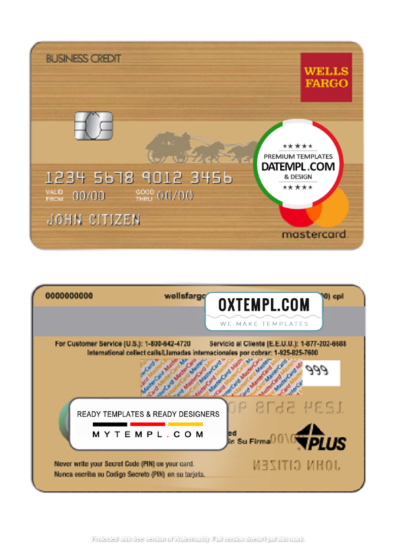 USA Wells Fargo bank mastercard template in PSD format, fully editable