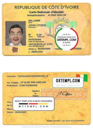 Cote D’Ivoire ID card template in PSD format, fully editable