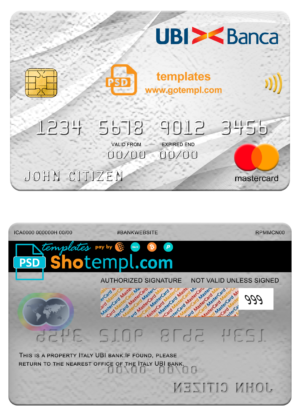Italy UBI bank mastercard, fully editable template in PSD format