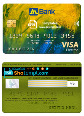 Jamaica National bank visa electron card, fully editable template in PSD format