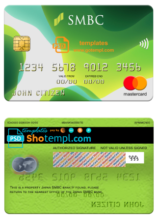 Japan Sumitomo Mitsui Banking Corporation (SMBC) bank mastercard, fully editable template in PSD format