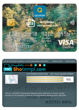 Kazakhstan Qazkom bank visa electron card, fully editable template in PSD format