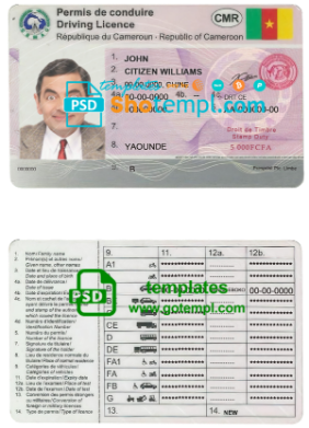 Cameroon driving license template in PSD format, fully editable