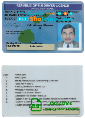 Fiji driving license template in PSD format, fully editable