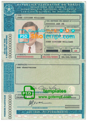 Brazil (Detran-Pe, Pernambuco) driving license template in PSD format